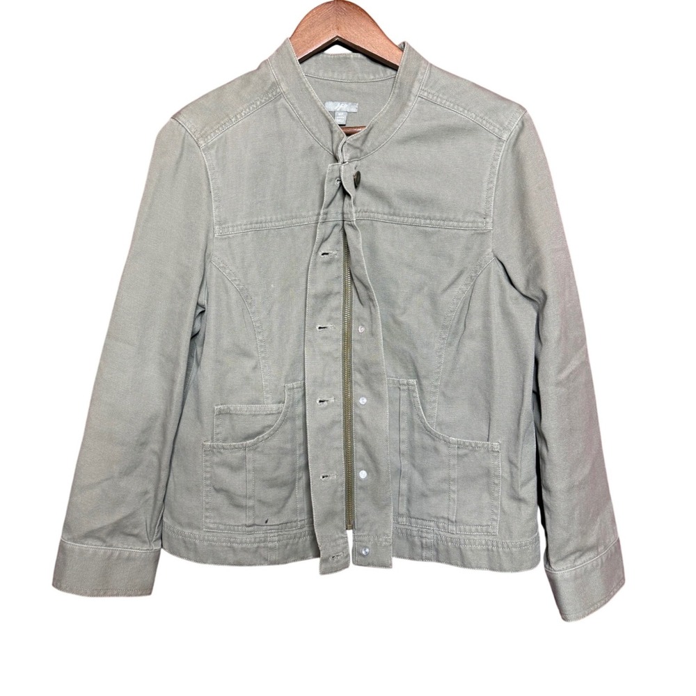 J.Jill Women Medium Petite Green Militant Jacket Zip Button Front Granola Girl